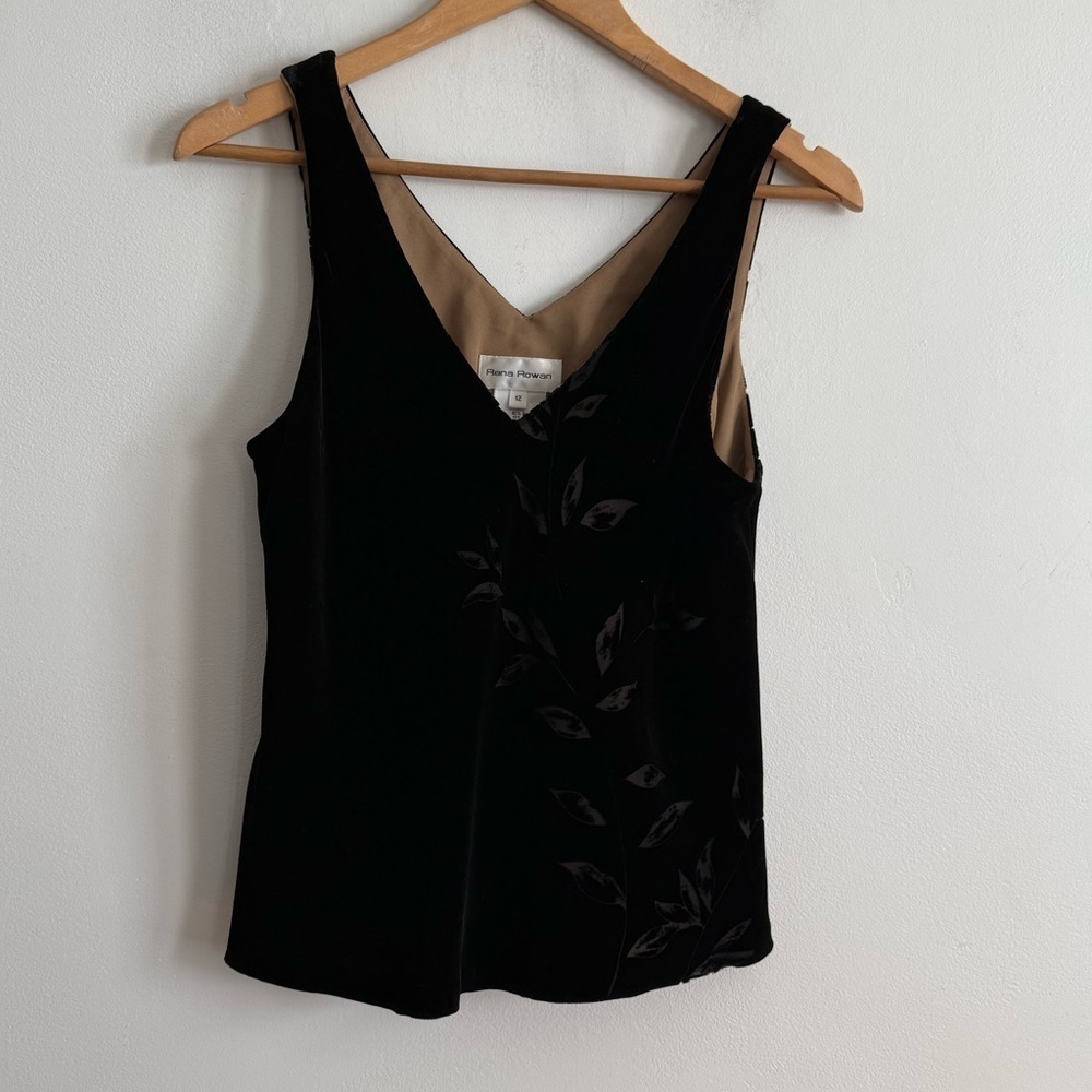 Vintage V Neck and Back Velvet Silk Black Sleeveless Top